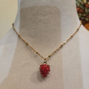 ❌️ SOLD ❌️ Gold Chain with Red Strawberry Pendant Necklace